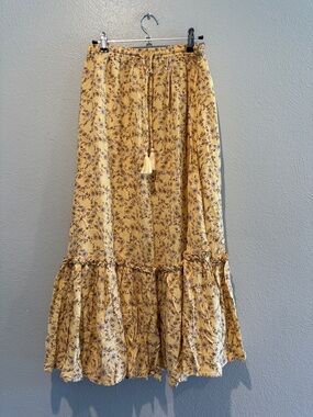 Olivaceous Mustard Yellow Floral Tiered Maxi Skirt